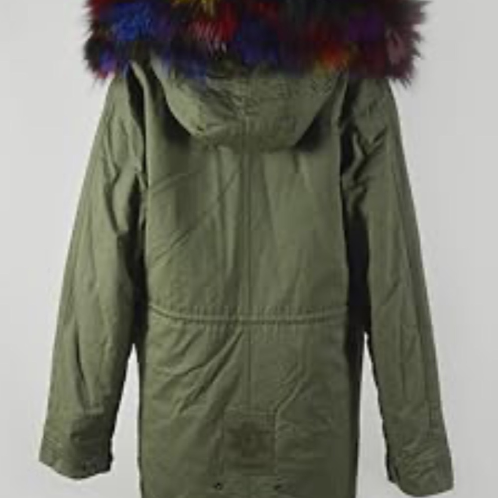 Women's Green Parka with Colorful Fur Trim